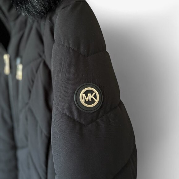 Michael Kors Faux Fur Trim Hooded Black Puffer Coat Size M - Picture 11 of 16